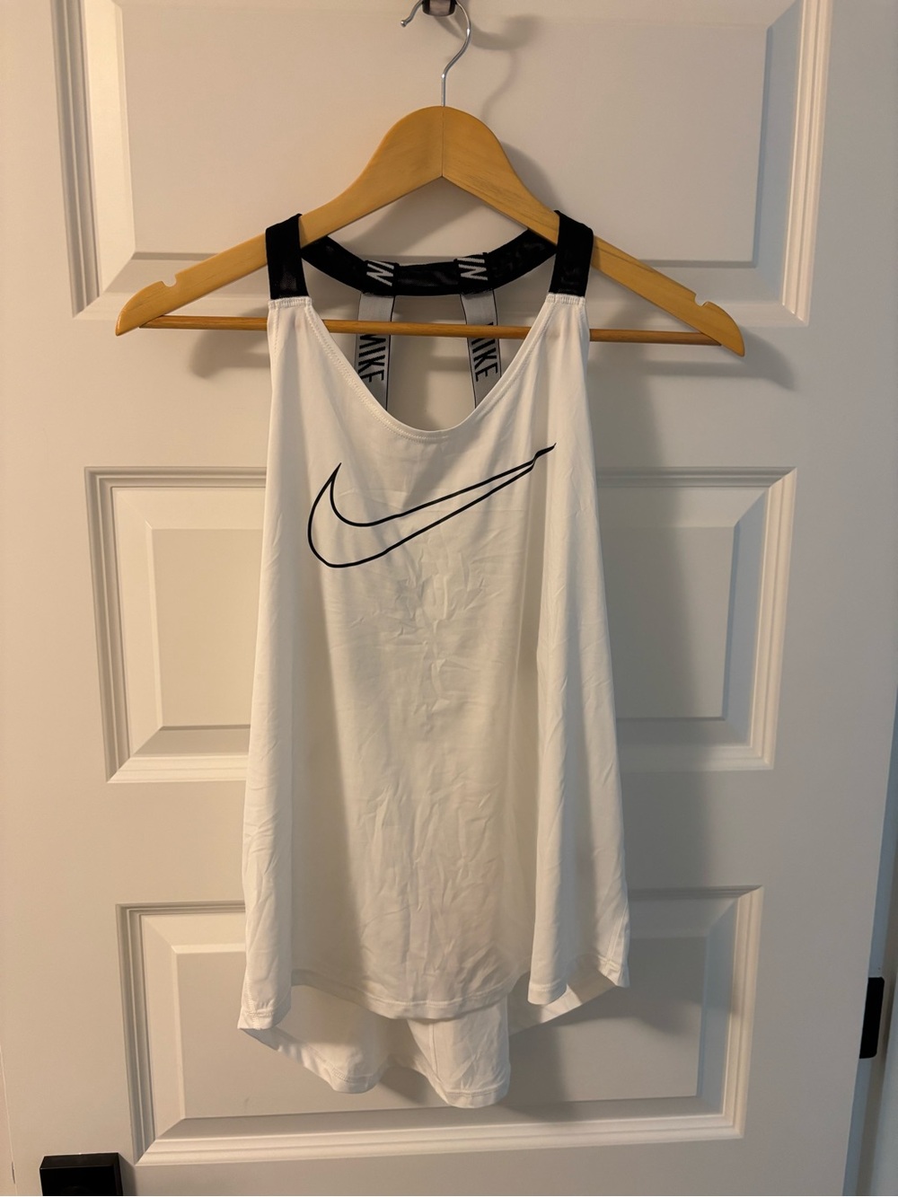 Nike White Tank with Black Swoosh and Black Straps